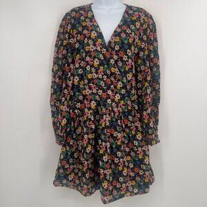 ASOS DESIGN Curve Plus Long Sleeve Black Floral Lined Mini Dress - Size 14